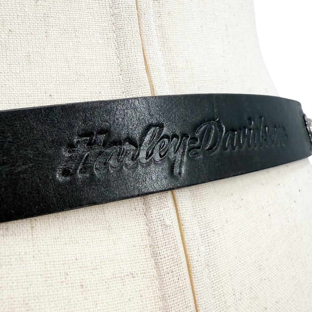 Harley-Davidson Black Leather Belt with Silver Engraved Buckle - Picture 11 of 12